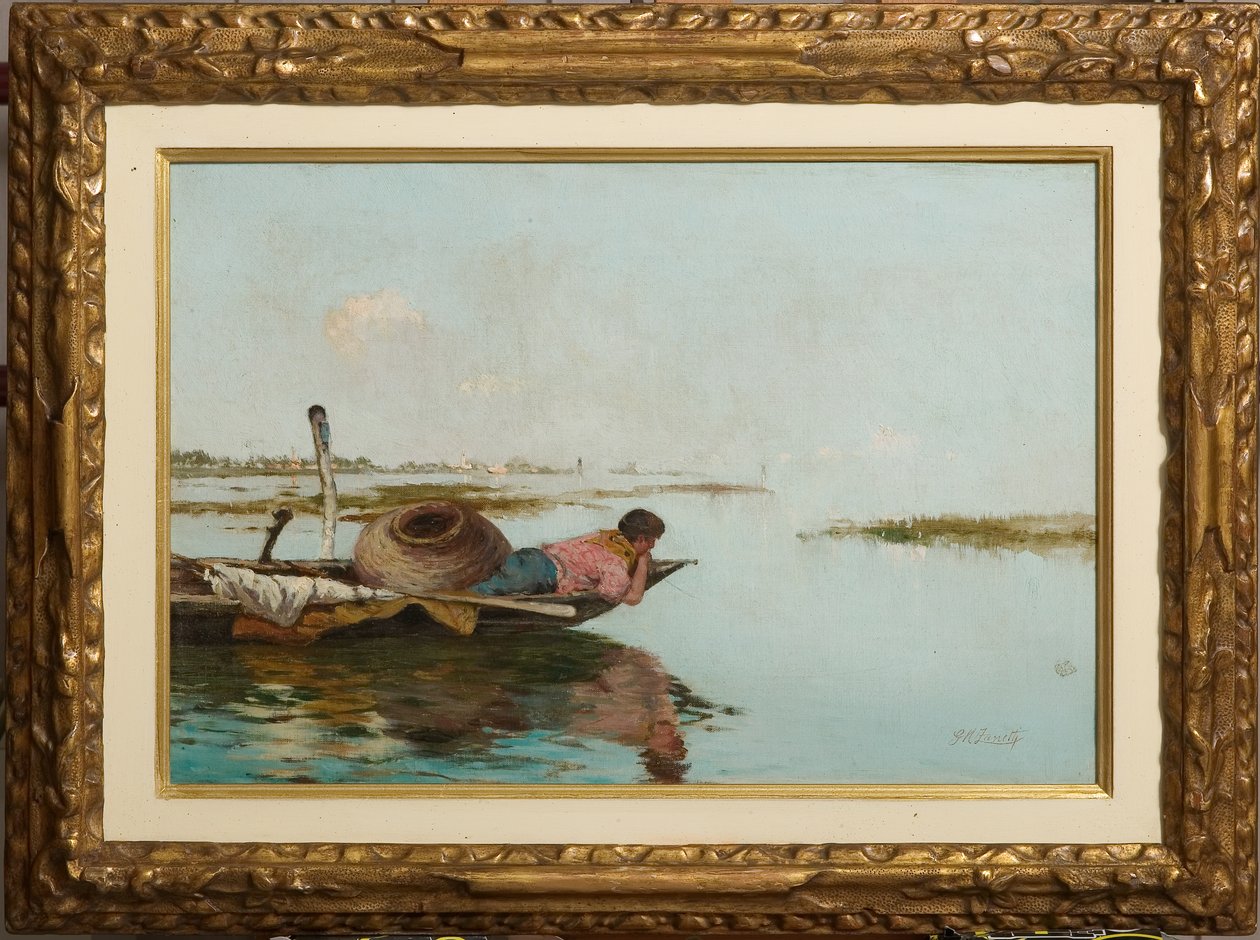 Ro, venetiansk lagune (olie på lærred) af Giuseppe Miti Zanetti