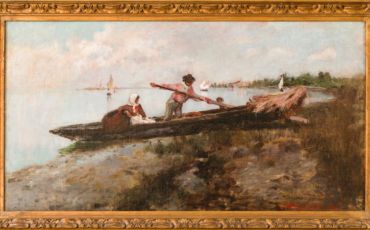 Afgang fra Cavallino (oliemaleri på lærred) af Giuseppe Miti Zanetti