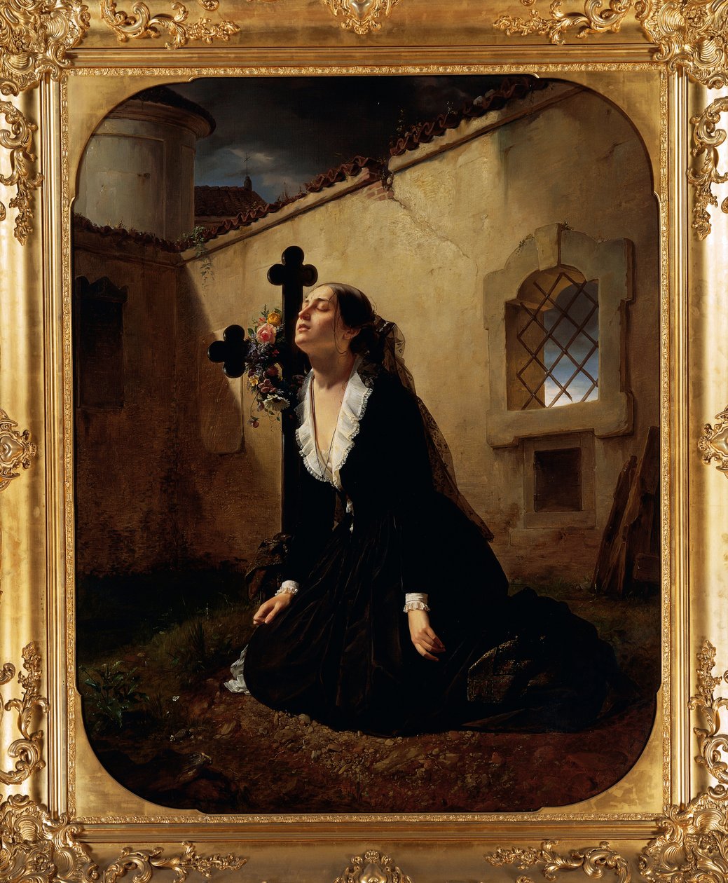 Beklagende tab af elskede eller oberst Manaras hustru ved sin mands grav, af Giuseppe Molteni (1800-1867), olie på lærred af Giuseppe Molteni