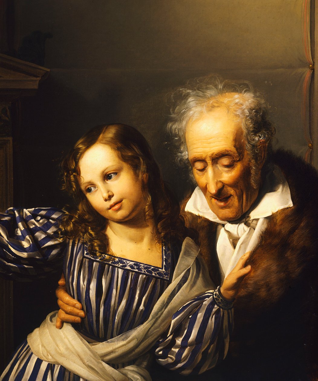 Gammel mand, der peger på Maria Luigias Herm til sit barnebarn, af Giuseppe Molteni, cirka 1830, olie på lærred af Giuseppe Molteni