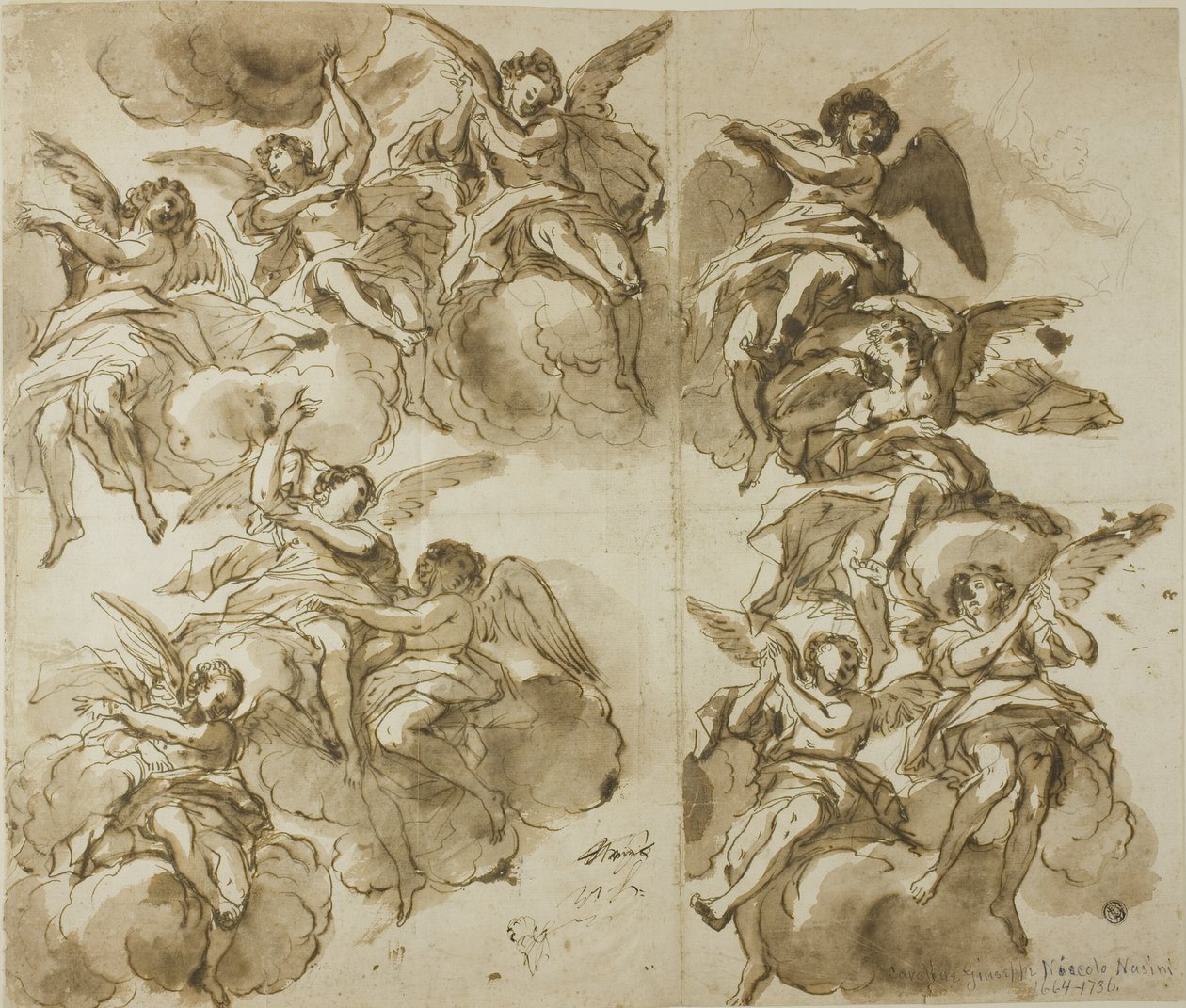 Loftsdesign: Engle (recto); Skitser af engle (verso) af Giuseppe Nicola Nasini