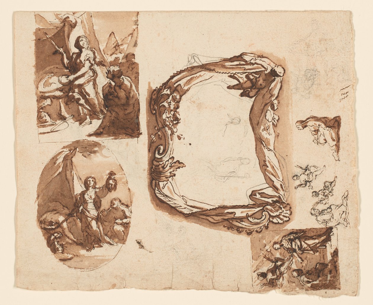 Judith og Holofernes og andre studier (recto); Diana og Endymion (verso) af Giuseppe Nicola Nasini
