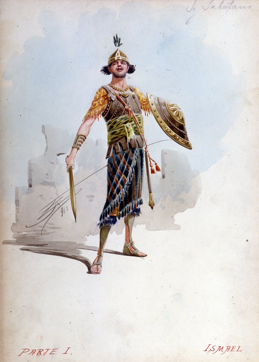 Kostume af Ismael, nevøen til kongen af Jerusalem af Giuseppe Palanti (1881-1946) i operaen af Giuseppe Verdi (1813 - 1901), Nabucco først kaldt Nabucodonosor. Musée de la Scala af Giuseppe Palanti