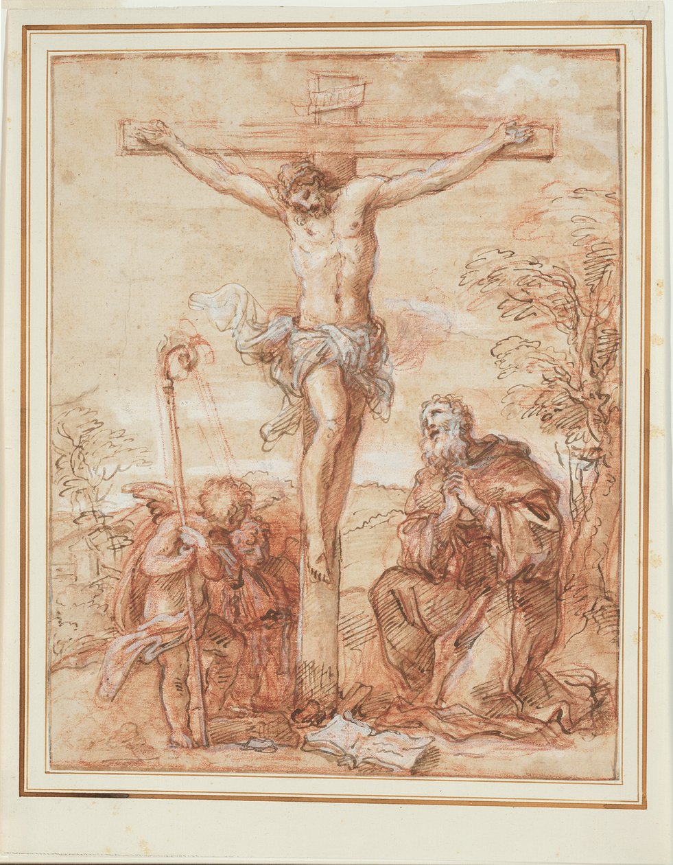 Sankt Augustin og to engle, der tilbeder krucifikset af Giuseppe Passeri
