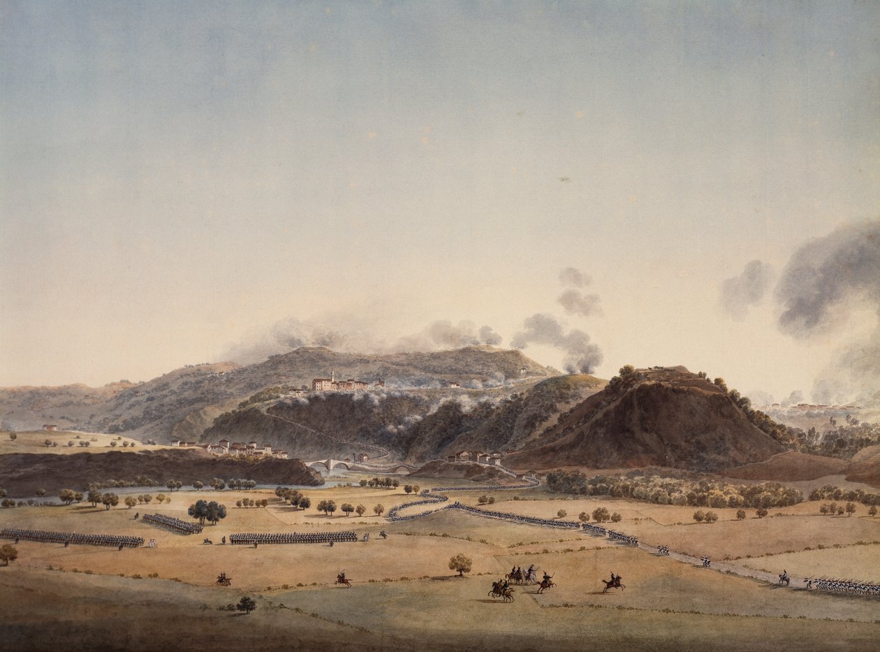 Slaget ved Dego, angreb af Massena og Laharpe divisioner, 14. april af Giuseppe Pietro Bagetti