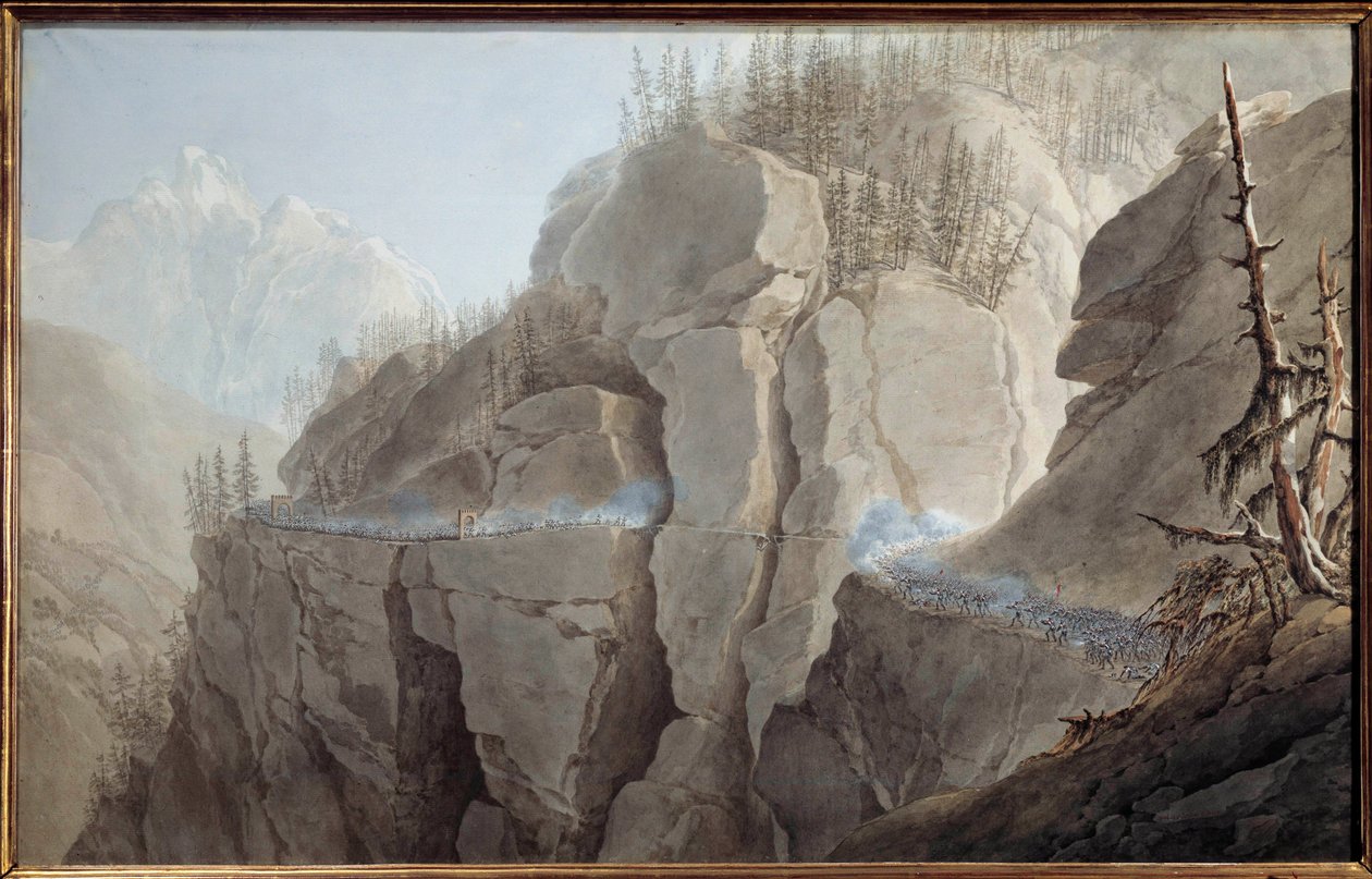 Første italienske felttog (1796-1797): "" Franskmændene fra Napoleon Bonapartes hær (1769-1821) tvinger fjenden til at opgive den befæstede uren af La Clusse (Cluse) i Vallee d