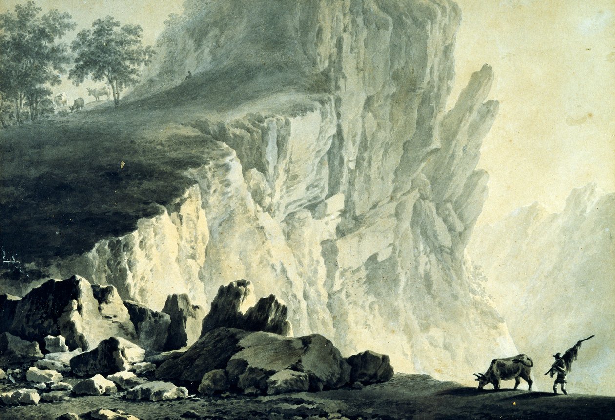 Bjerglandskab, af Giuseppe Pietro Bagetti (1764-1831), 24x32 cm af Giuseppe Pietro Bagetti