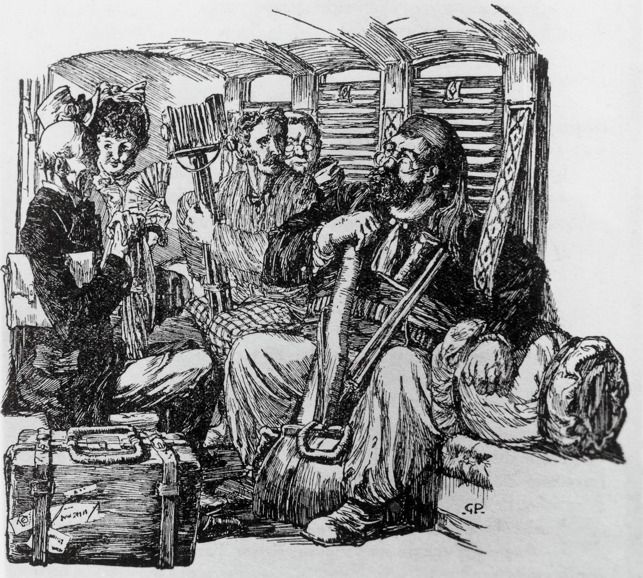 Tartarin i en vogn til Tartarin på Alperne af Alphonse Daudet, Milano af Giuseppe Porcheddu