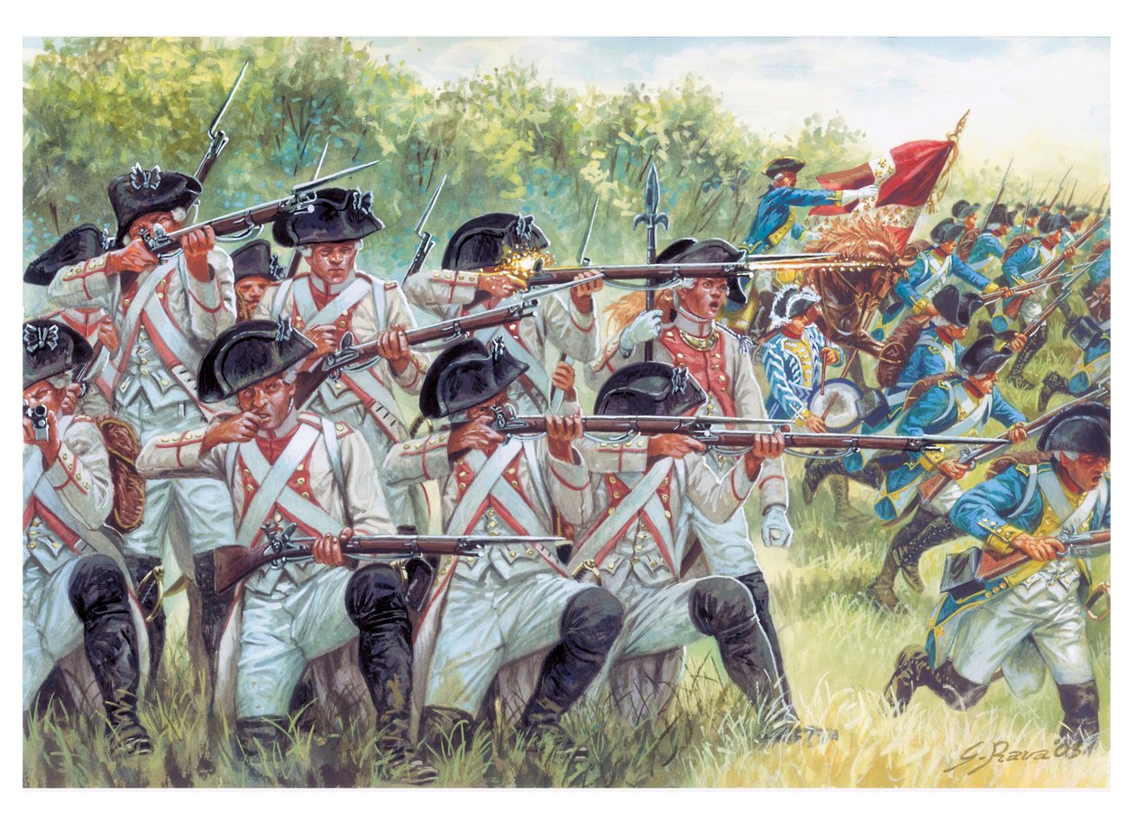 Den amerikanske uafhængighedskrig: Franske regimenter kæmper med amerikanere - Illustration af Giuseppe Rava af Giuseppe Rava