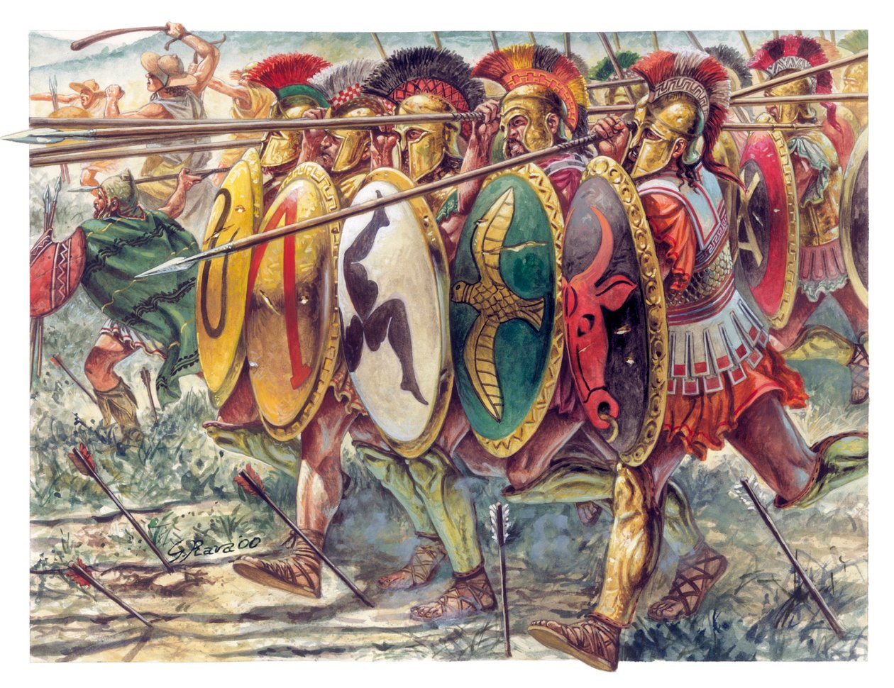 Antikkens Grækenland: hoplitter, infanteri, tunge våben - Antikkens Grækenland: hoplitter - Illustration af Giuseppe Rava af Giuseppe Rava
