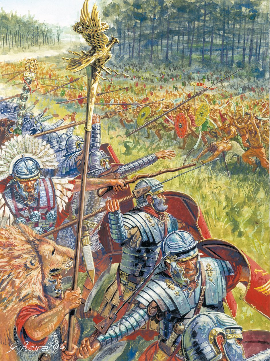 Det antikke Rom: Romersk hær i Dakien på kejser Trajans tid omkring 105 e.Kr - Det antikke Rom: Trajans romerske hær mod Dakien - Illustration af Giuseppe Rava af Giuseppe Rava
