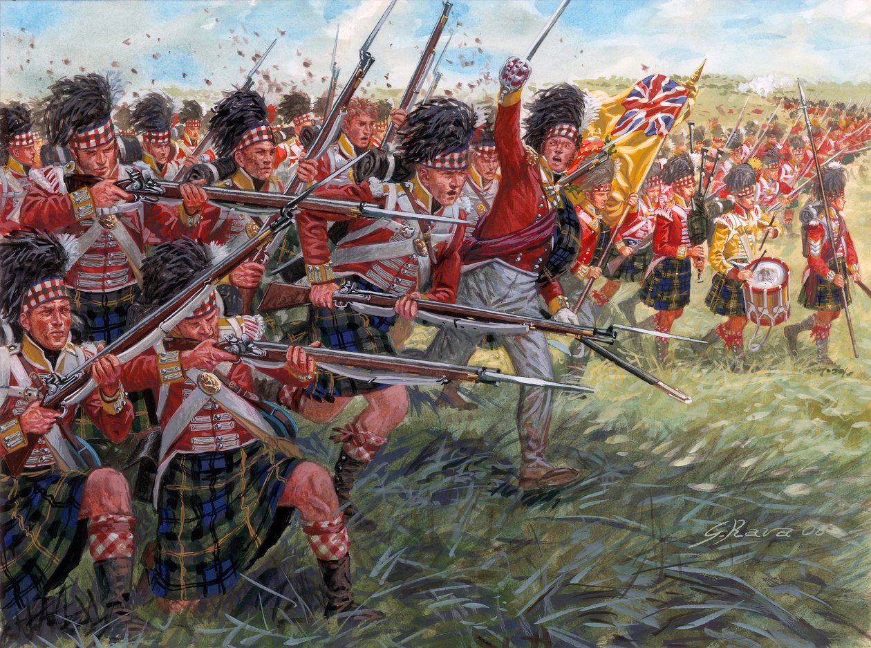 Det første imperium: Det skotske infanteris angreb i slaget ved Waterloo af Giuseppe Rava