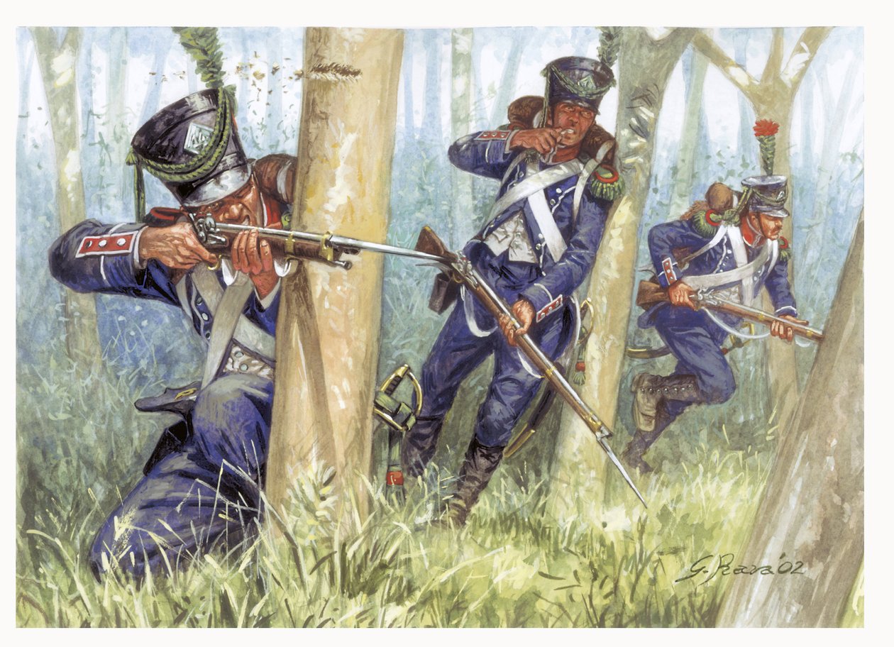 Det første imperium: Lette infanterisoldater i skoven - Det første imperium: Let infanteri i skoven - Illustration af Giuseppe Rava af Giuseppe Rava