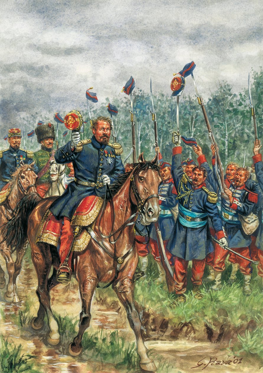Napoleon III (1808-1873) en hest hilst af sin hær (tegning) af Giuseppe Rava