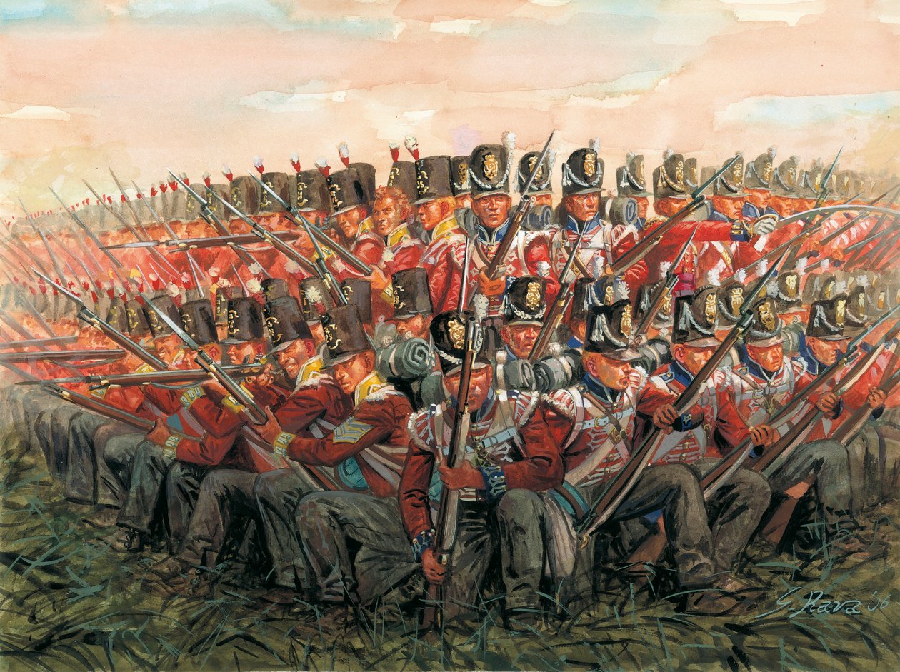 Napoleonskrigene: Engelske soldater under slaget ved Waterloo 18. juni 1815 Illustration af Giuseppe Rava af Giuseppe Rava
