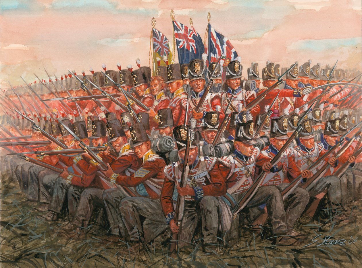 Napoleonskrigene: Engelske soldater under slaget ved Waterloo 18. juni 1815 Illustration af Giuseppe Rava af Giuseppe Rava