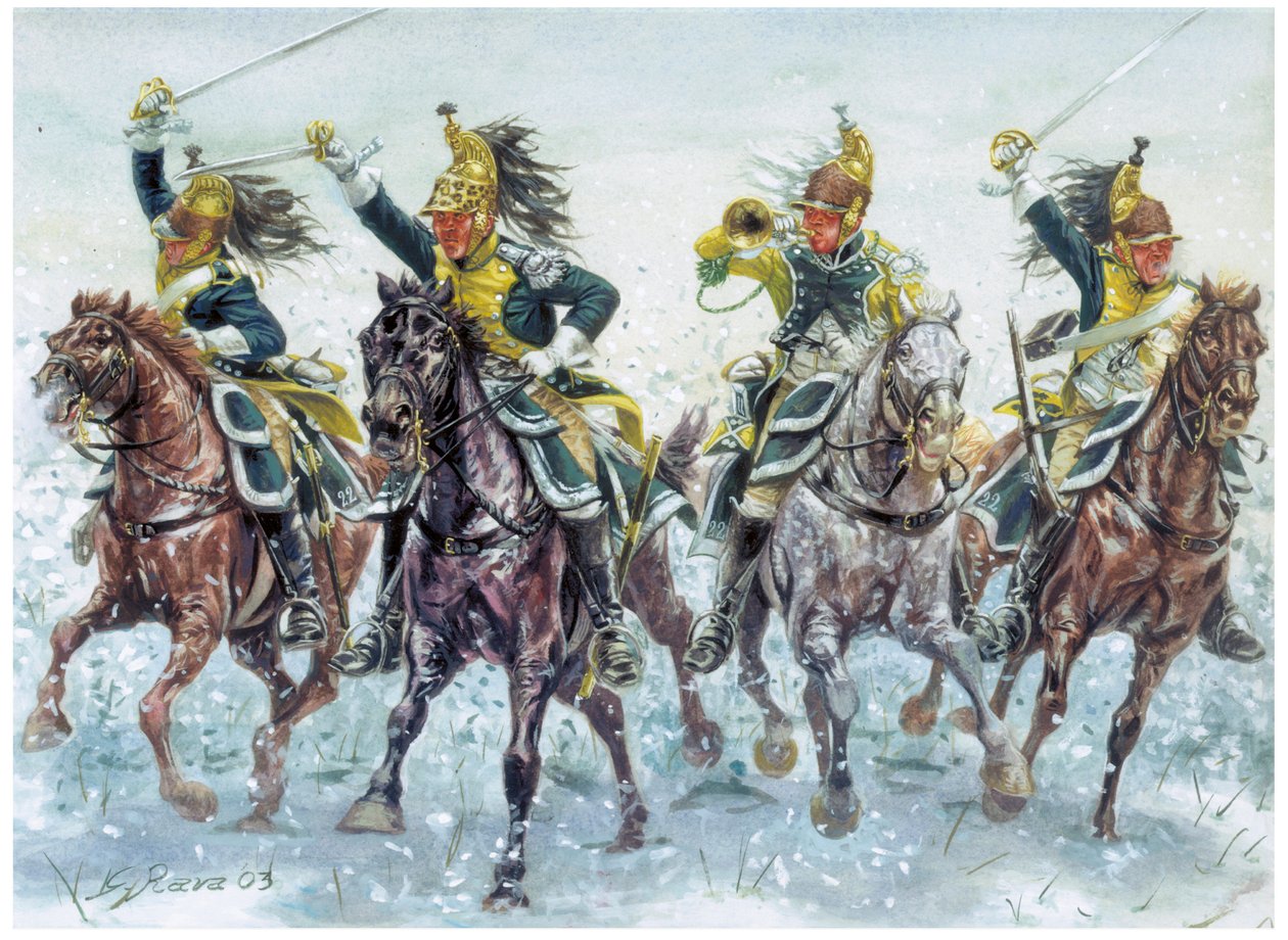 Napoleonskrigene: engelske dragoner angriber Illustration af Giuseppe Rava af Giuseppe Rava