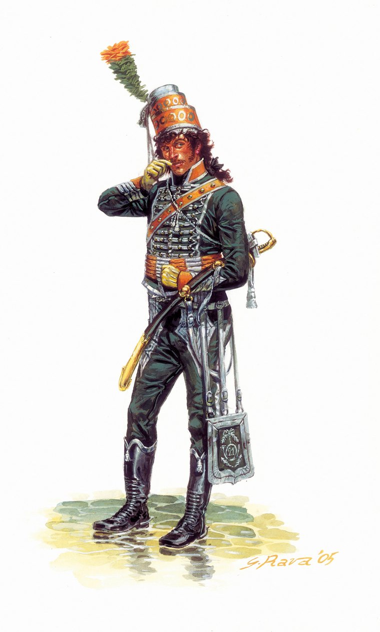 Portræt af Joachim Murat (1767-1815) ung soldat i jægeruniform - Portræt af unge Joachim Murat i jægerhesteuniform - Illustration af Giuseppe Rava af Giuseppe Rava