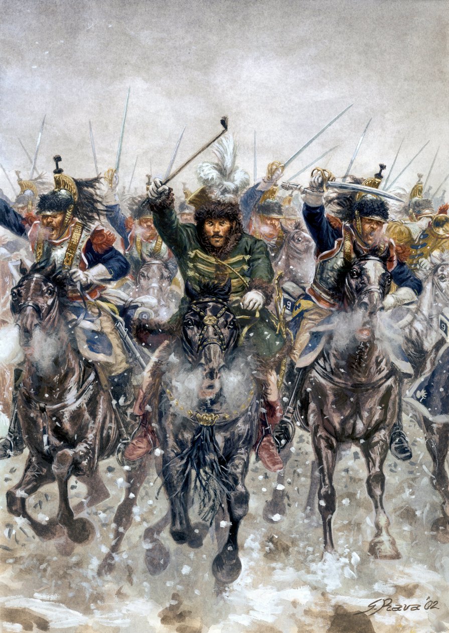 Kampagnen mellem Preussen og Polen: Joachim Murat (1767-1815) i spidsen for kavaleriet i slaget ved Eylau den 8. februar. af Giuseppe Rava