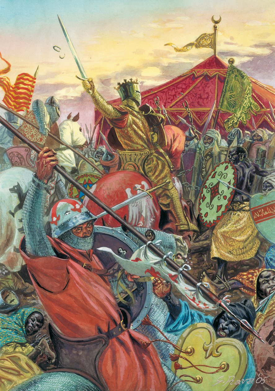Reconquete af Spanien: Slaget ved Navas de Tolosa den 16/07/1212 mellem de kristne og maurernes hær - reconquista: Slaget ved Las Navas de Tolosa (Slaget ved Al-Uqab) den 16. juli 1212 mellem styrker fra kong Alfonso VIII af Kastilien og de kristne og maur af Giuseppe Rava