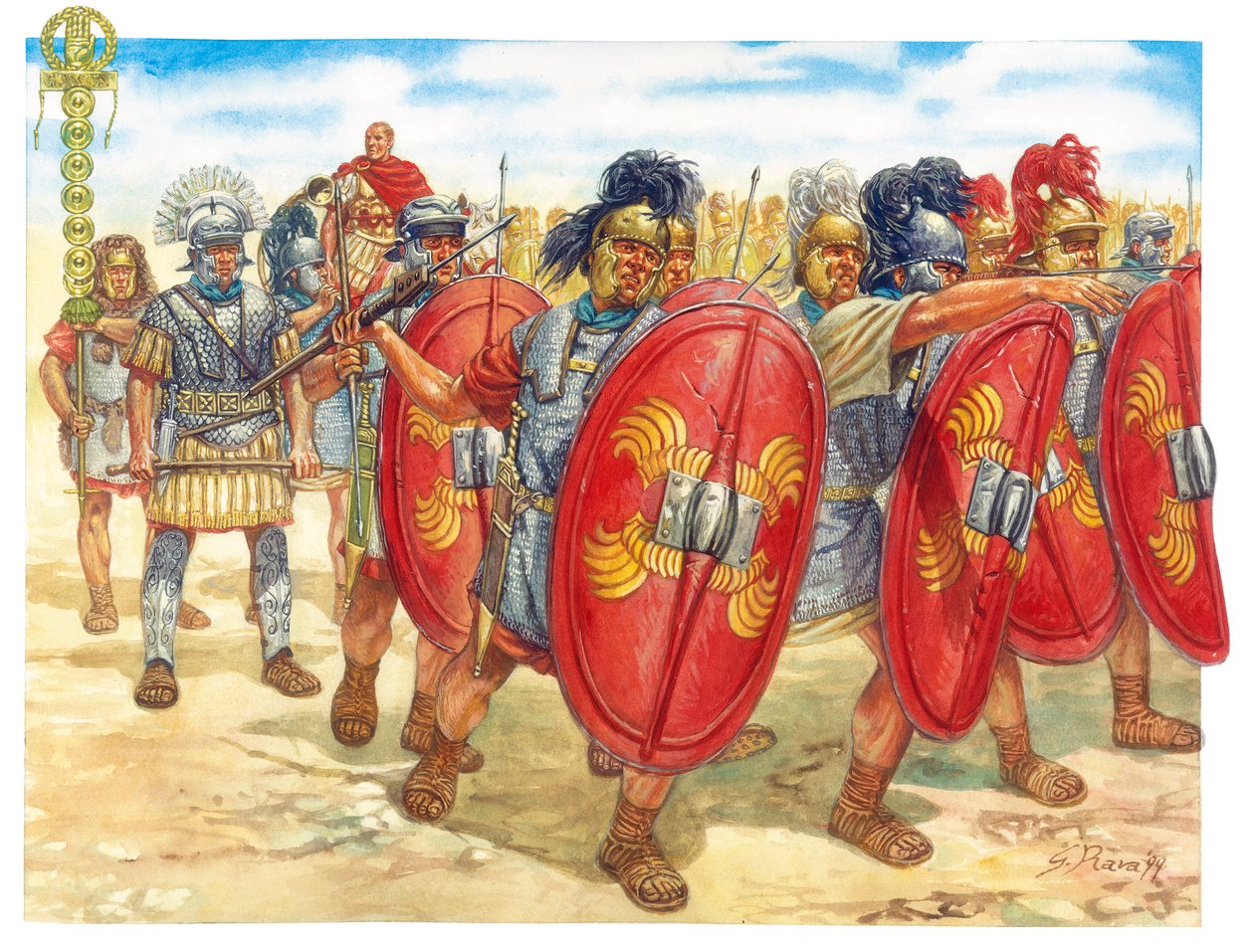 Roman Antiquite (republik): en gruppe romerske legionærer - Romersk republik: romerske legionærer - Illustration af Giuseppe Rava af Giuseppe Rava