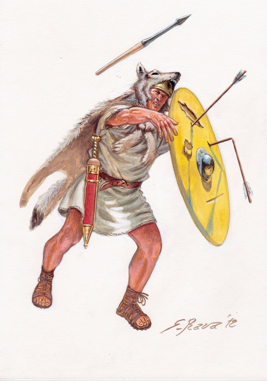 Roman antiquite (republik): velite (let infanterist fra de fattige århundreder) i den romerske hær - velites fra den romerske republik - Illustration af Giuseppe Rava af Giuseppe Rava