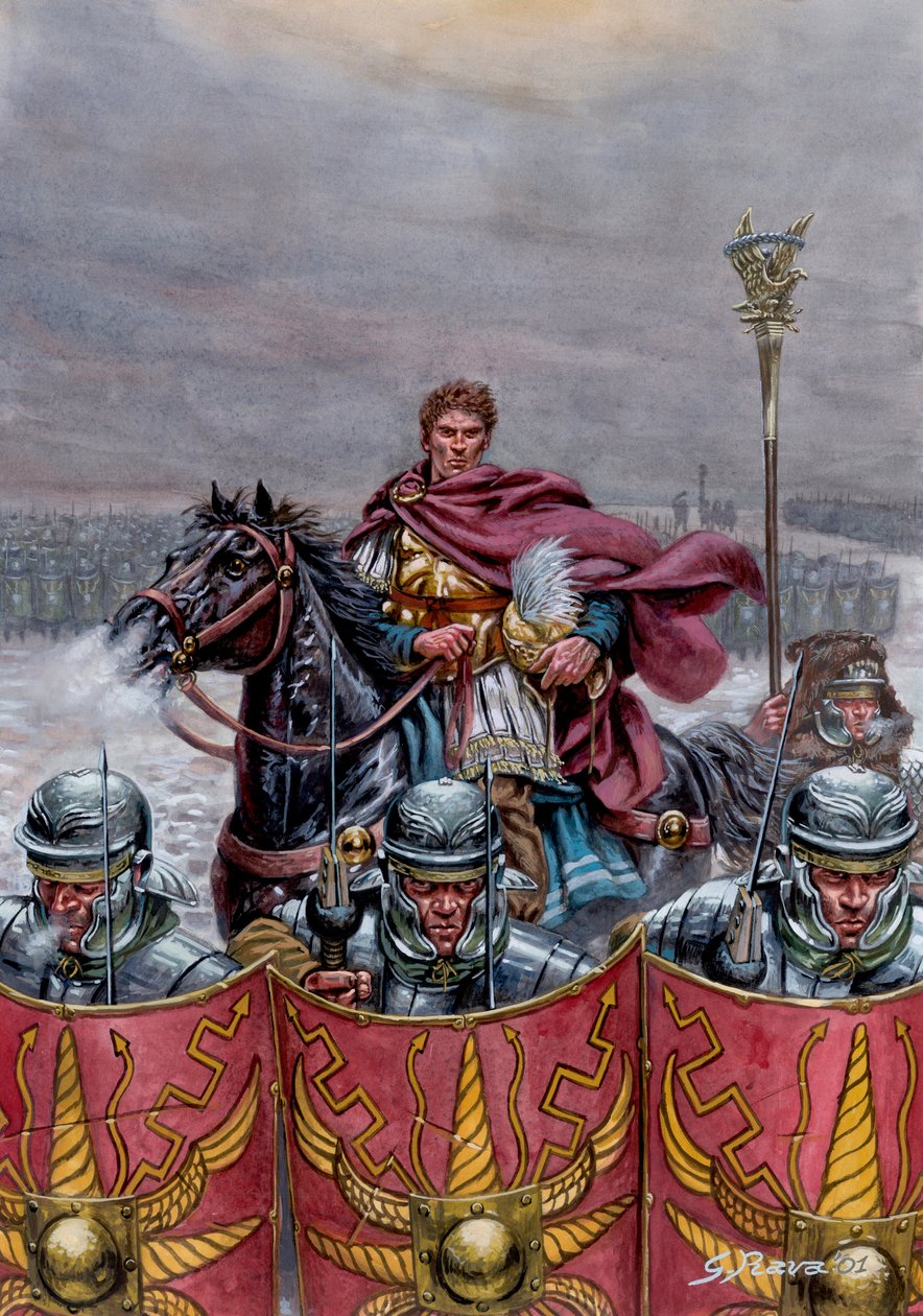 Romersk antikvitet: Romersk hær nær Hadrians mur i Skotland, 2. århundrede e.Kr - Illustration af Giuseppe Rava af Giuseppe Rava
