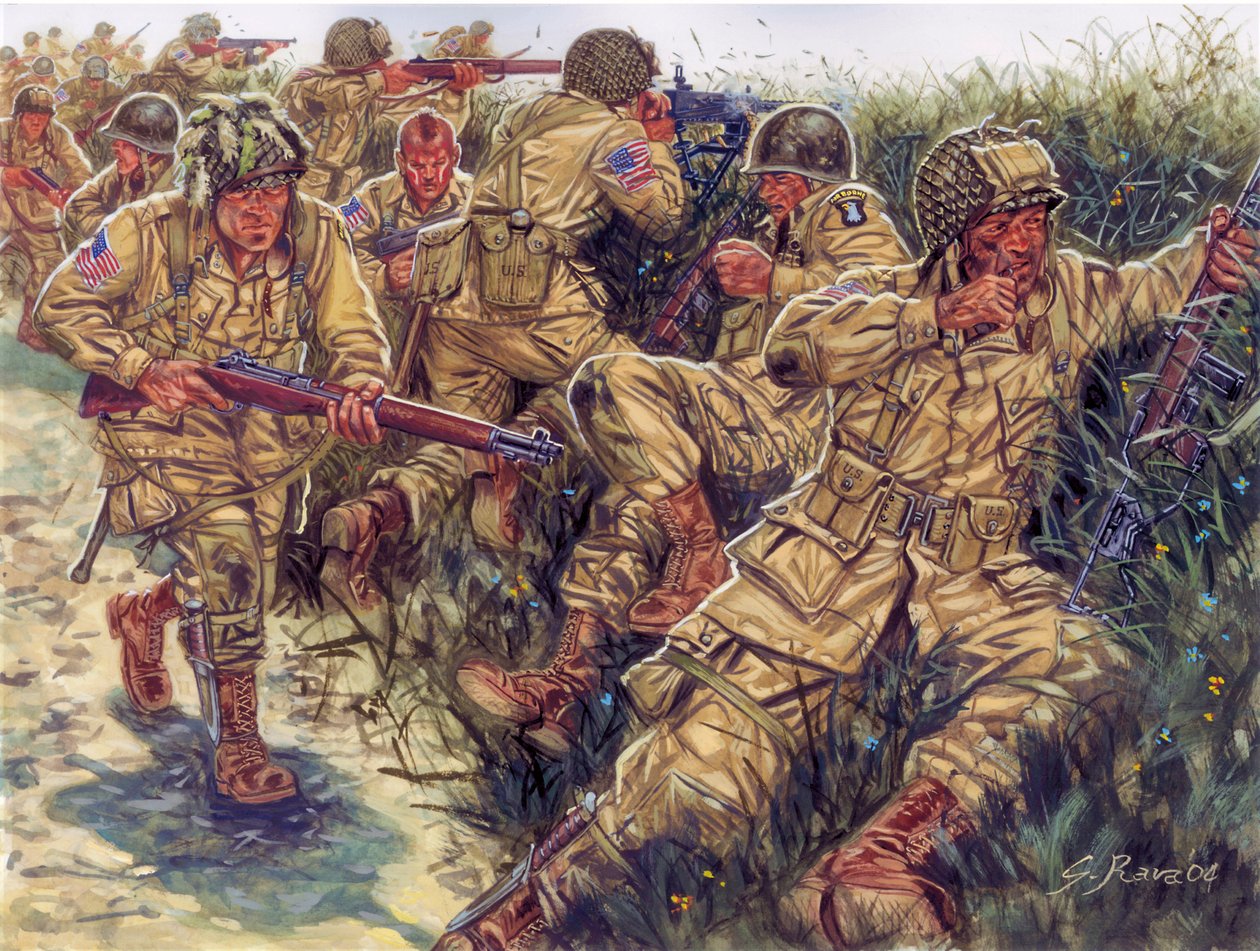 Anden Verdenskrig: 101. luftbårne division (101. amerikanske luftbårne division) med kælenavnet Screaming Eagles - WWII: 101. luftbårne division, Screaming Eagles - Illustration af Giuseppe Rava af Giuseppe Rava