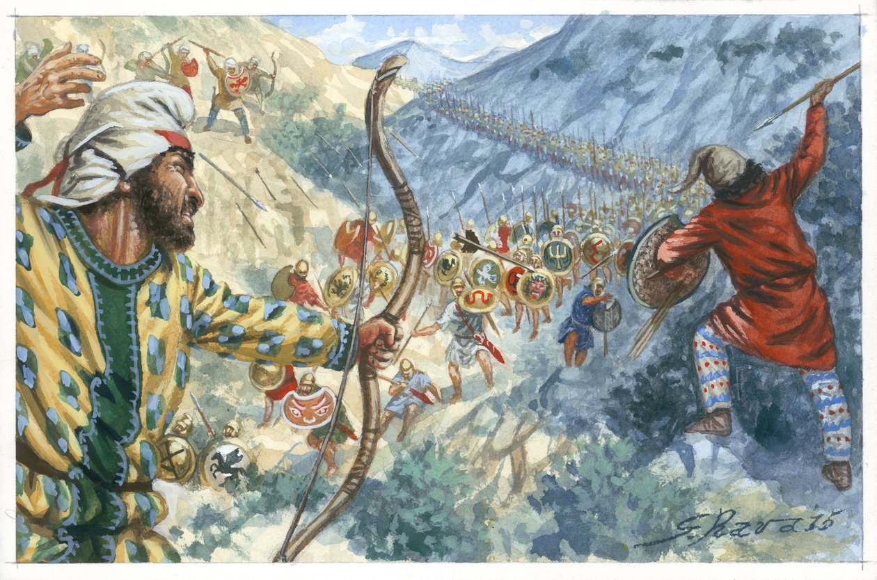 De ti tusinde (lejesoldater), hovedsageligt græske, som Kyros den Yngre brugte til at forsøge at erobre tronen i det persiske imperium Artaxerxes II. af Giuseppe Rava
