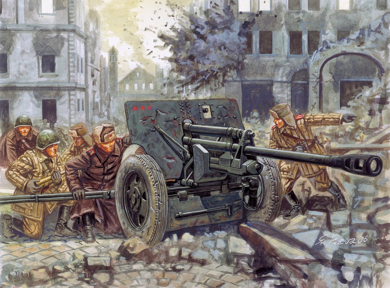 Anden Verdenskrig: Russisk tung antitank-kanon 76 mm - WWII: russian anti-tank gun - Illustration af Giuseppe Rava af Giuseppe Rava