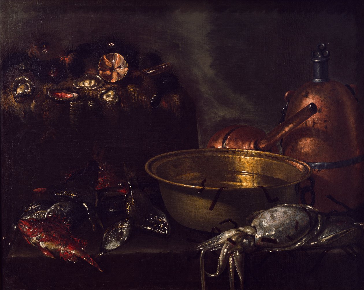 Stilleben med fisk (olie på lærred) af Giuseppe Recco