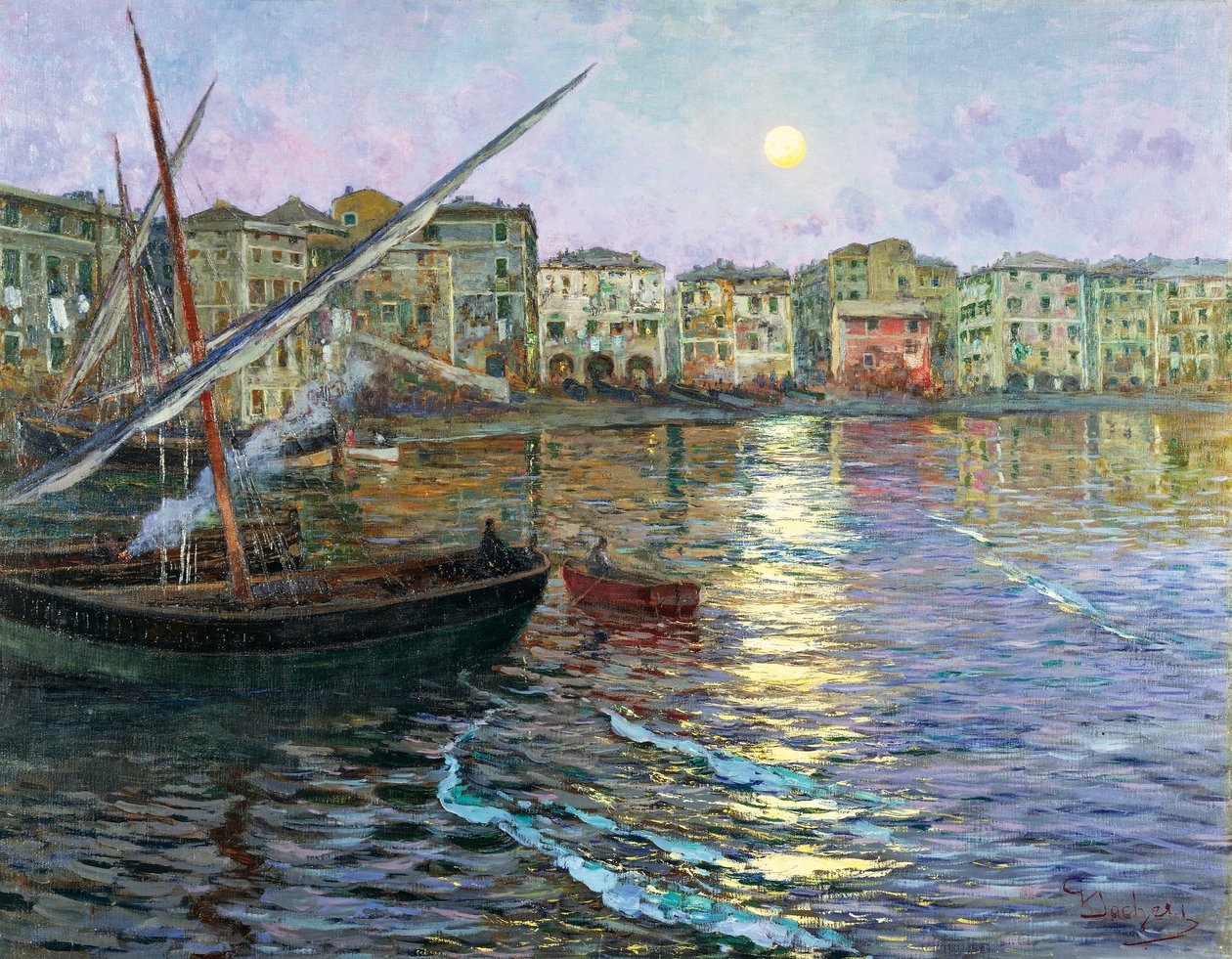 Månepoesi af Ligurien, af Giuseppe Sacheri (1863-1950), olie på lærred af Giuseppe Sacheri