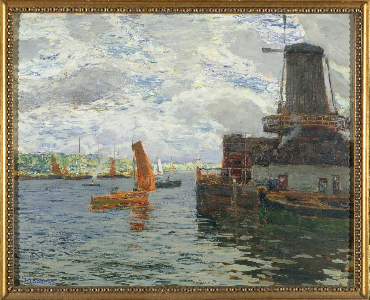 Vindmølle i Dordrecht (olie på kort) af Giuseppe Sacheri