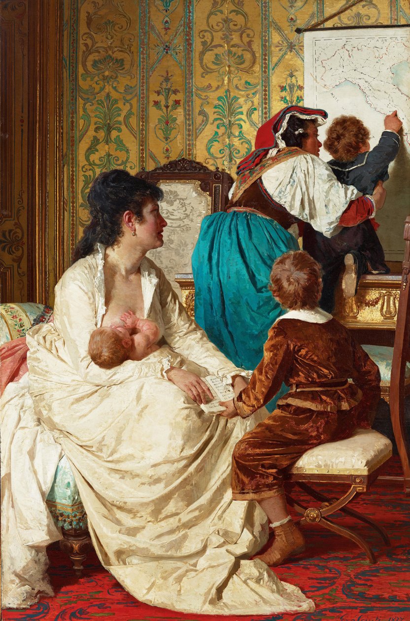 ""Les joies de la bonne mere"" (The Joys Of The Good Mother) En mor, der ammer sin baby - Maleri af Giuseppe Sciuti (1834-1911) 1877 Privat samling af Giuseppe Sciuti