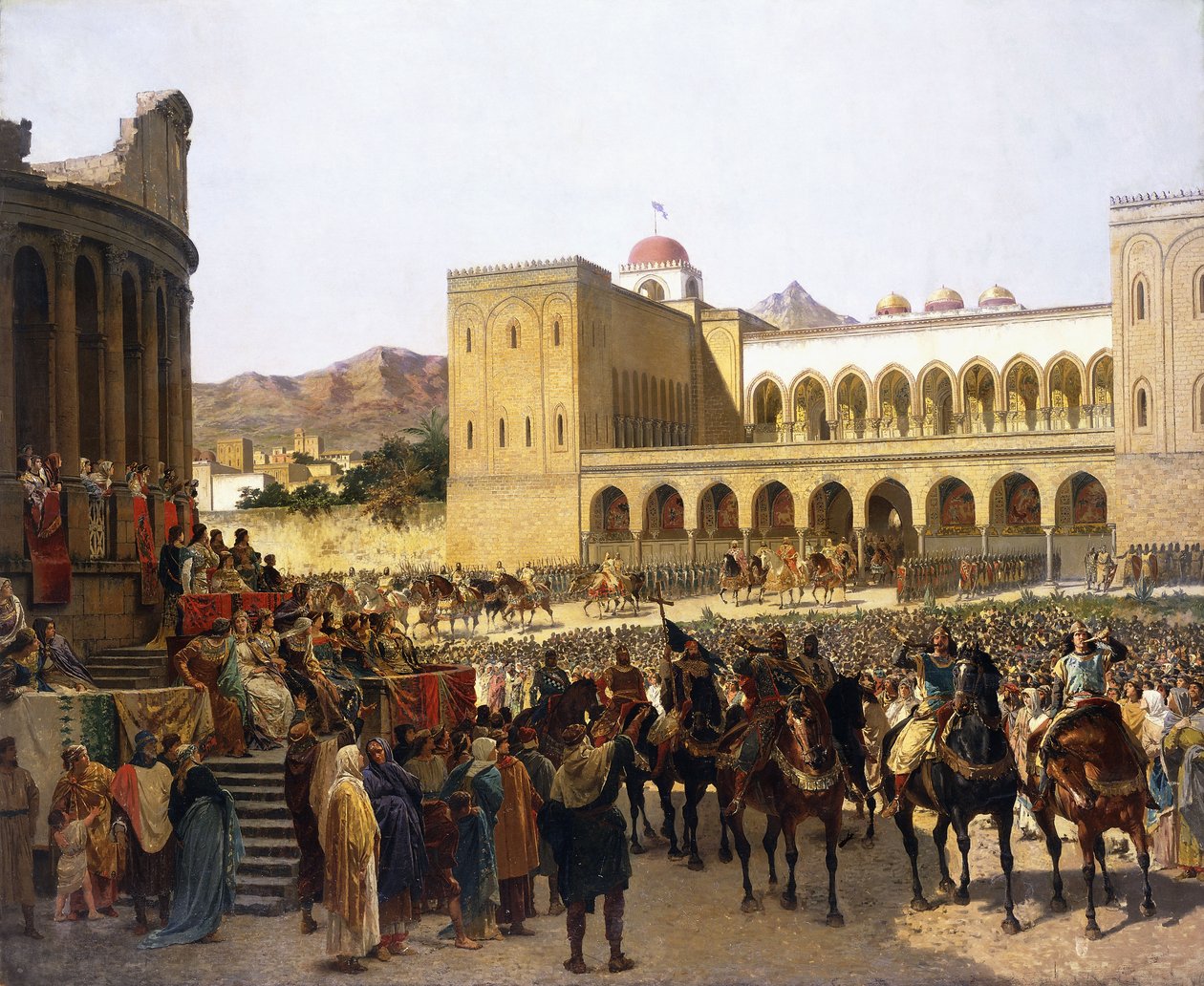 Ruggero I, konge af Siciliens udgang fra Palazzo Reale, af Giuseppe Sciuti