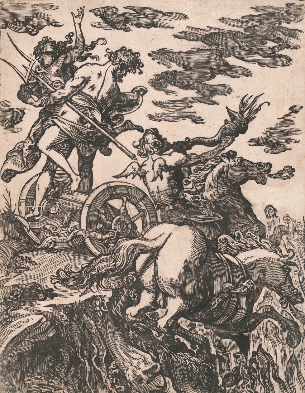 Voldtægt af Persefone med Pluto til hest til højre, 1590-1607. af Giuseppe Scolari