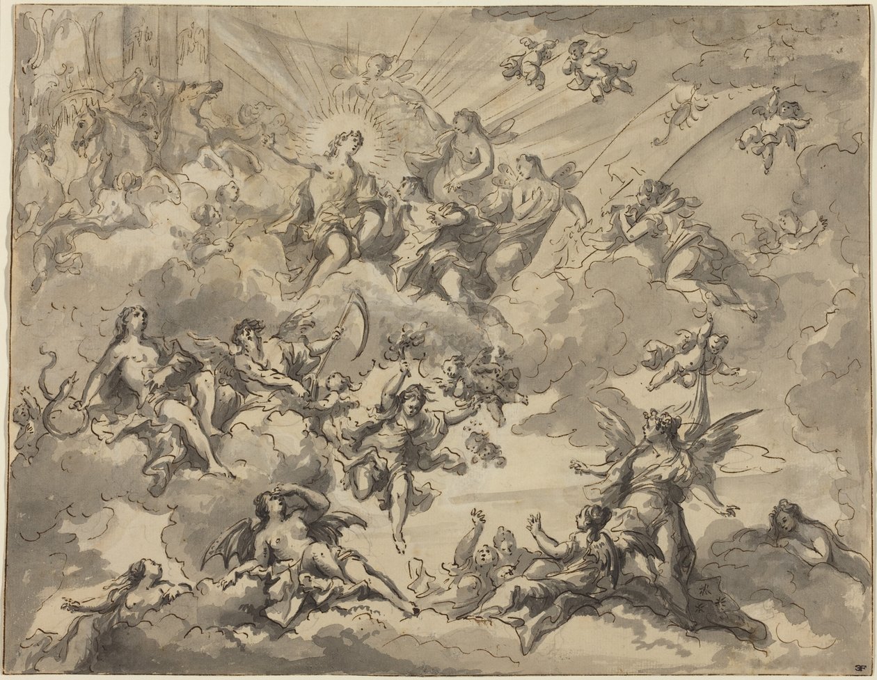 Apollo and the Muses (pen og sort blæk med grå vask over grafit på lagenpapir) af Giuseppe Valeriani