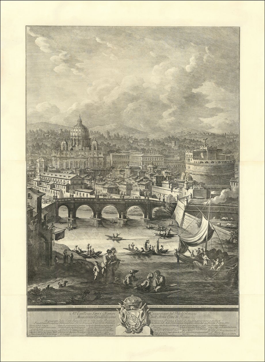 Prospektet over den leoninske by, som kan ses med Vatikanbasilikaen, broen og Castel S. Angelo. af Giuseppe Vasi