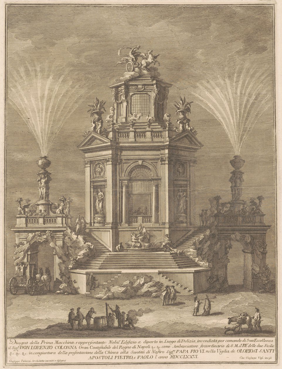 Prima Macchina for Chinea fra 1776: Et fornøjelsespalads af Giuseppe Vasi, after Giuseppe Palazzi