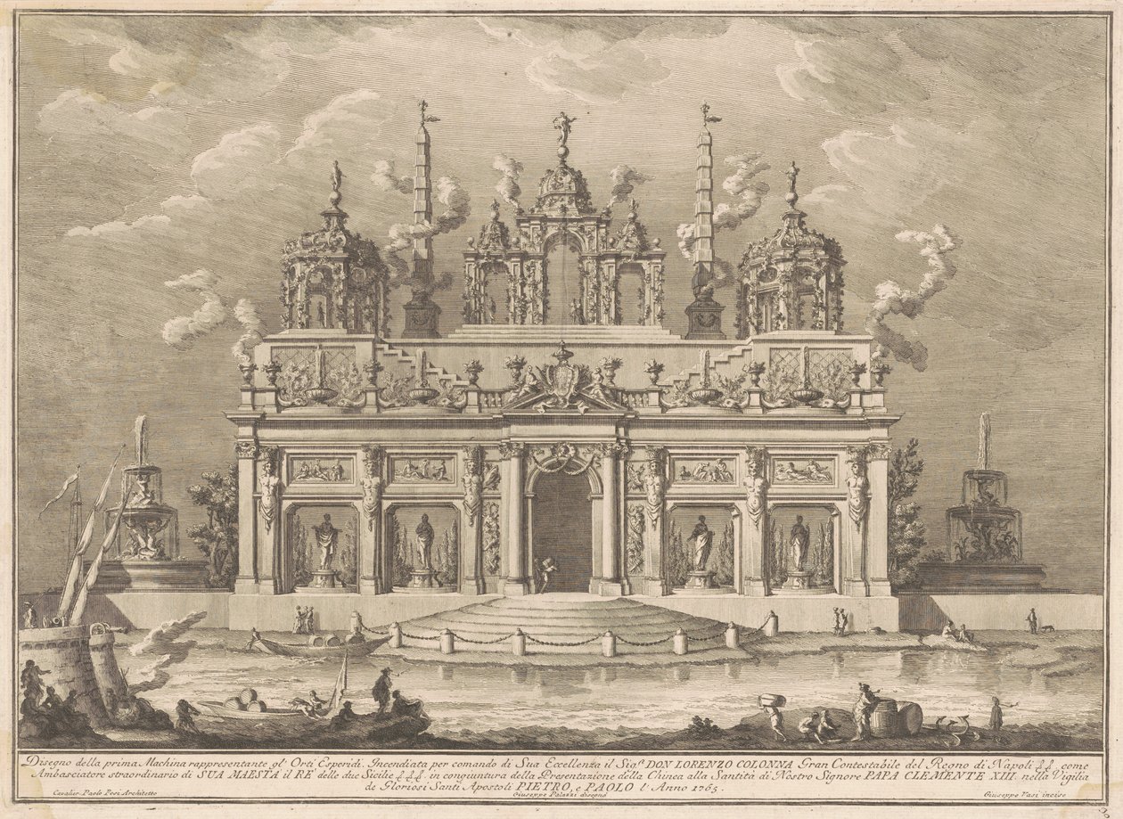 Prima Macchina for Kina fra 1765: Hesperidernes Have af Giuseppe Vasi, after Giuseppe Palazzi, after Paolo Posi