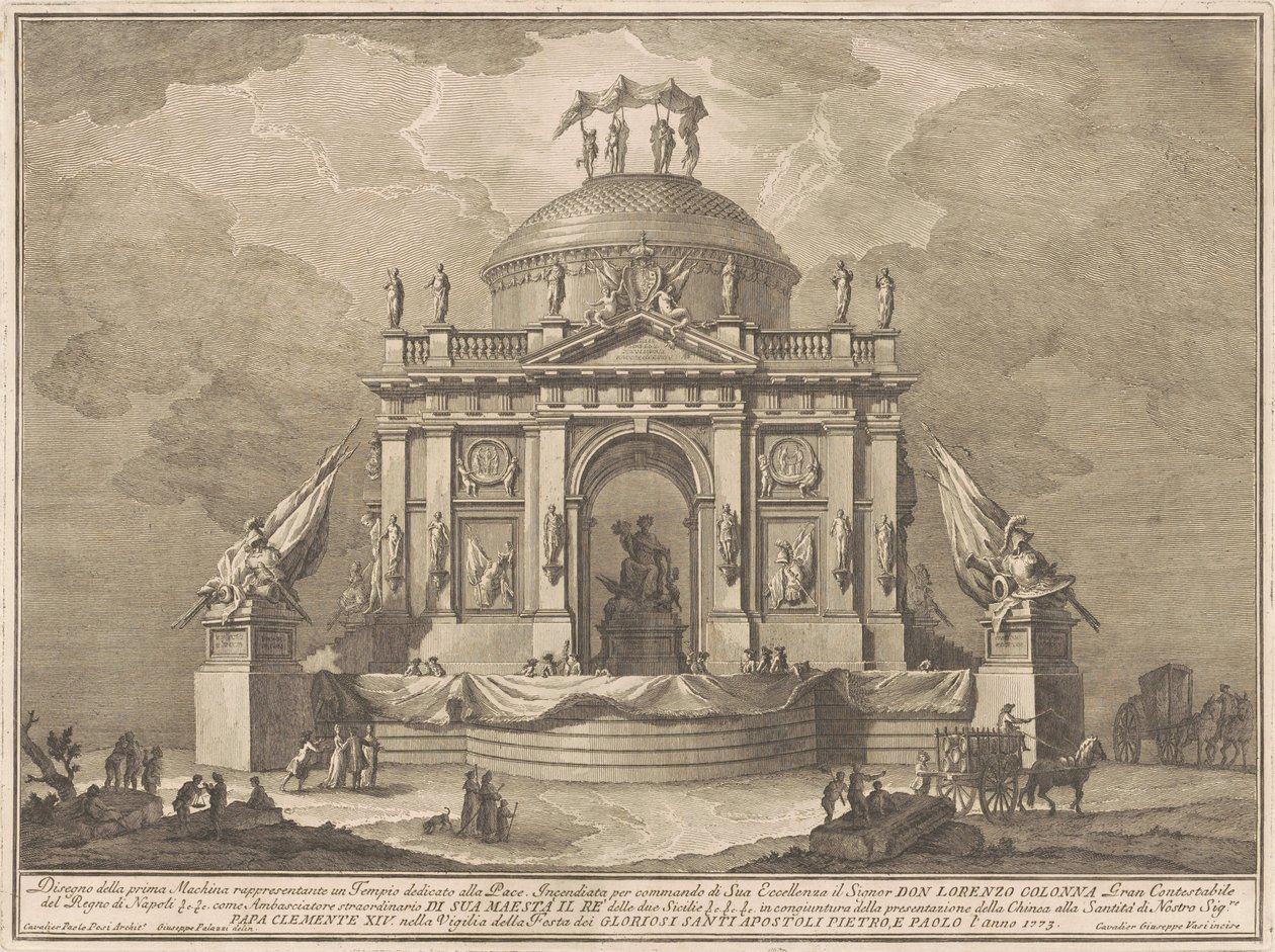 Prima Macchina for Kina fra 1773: Fredens tempel af Giuseppe Vasi, after Giuseppe Palazzi, after Paolo Posi