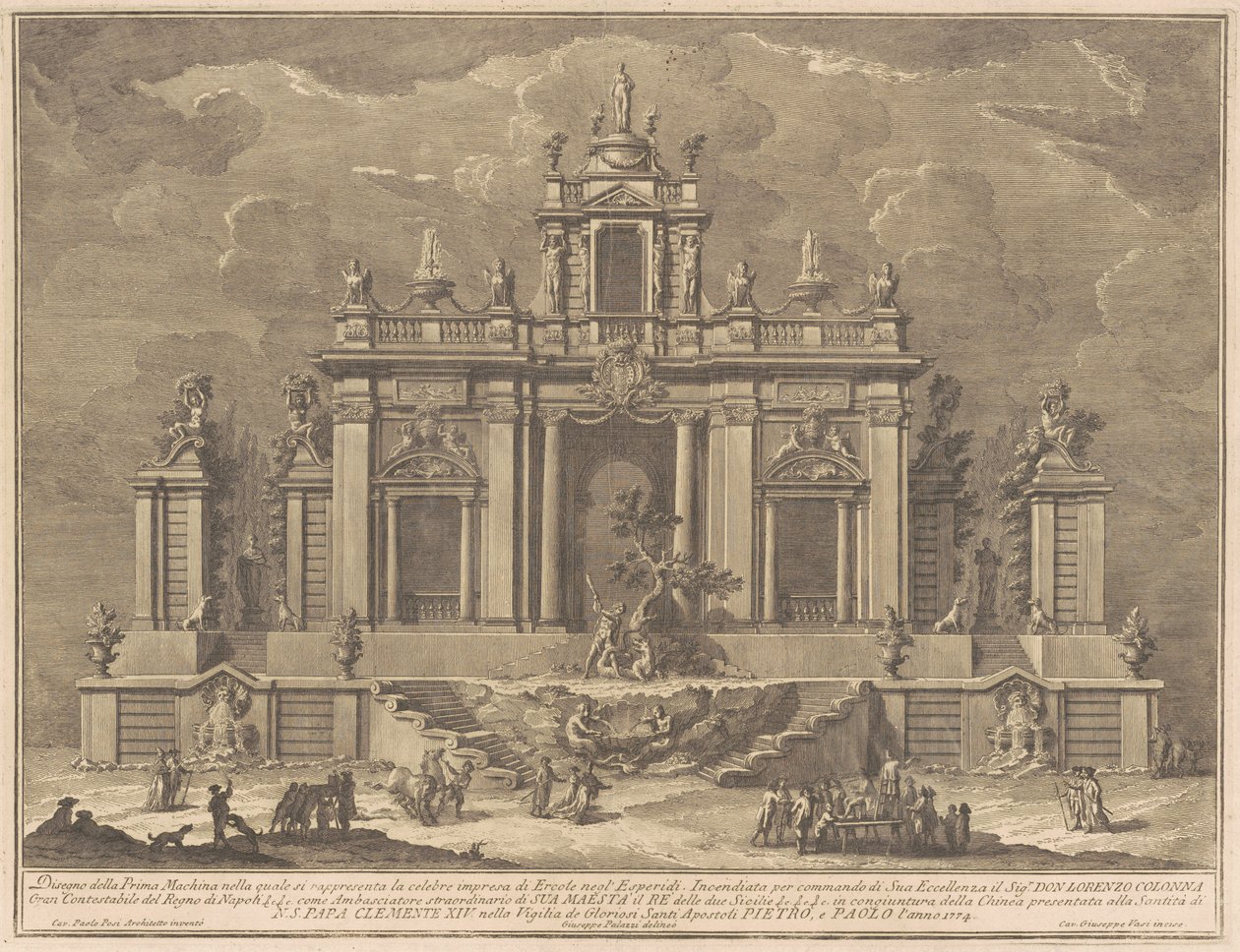 Prima Macchina for Kina fra 1774: Herkules og dragen i Hesperidernes Have af Giuseppe Vasi, after Giuseppe Palazzi, after Paolo Posi