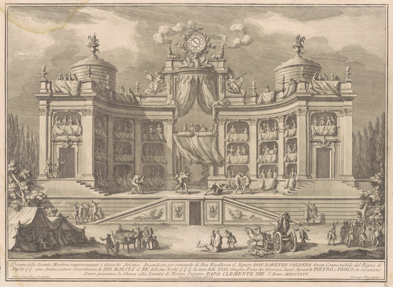 The Seconda Macchina for the Chinea of 1766: A Theatre for Athletic Games af Giuseppe Vasi, after Giuseppe Palazzi, after Paolo Posi