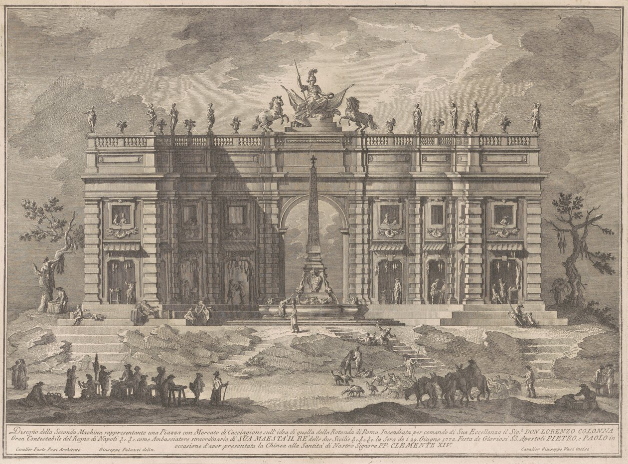 The Seconda Macchina for the Chinea of 1772: A Square with a Game Market and the Pantheon Fountain af Giuseppe Vasi, after Giuseppe Palazzi, after Paolo Posi