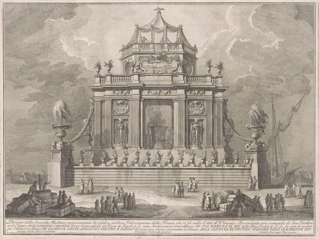 Seconda Macchina for Kina af 1773: Theriacs forberedelse i Venedig af Giuseppe Vasi, after Giuseppe Palazzi, after Paolo Posi