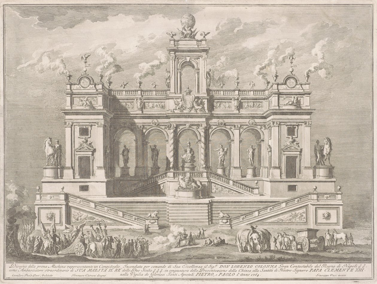 Prima Macchina for Kina fra 1764: A Capitol Building af Giuseppe Vasi, after Tommaso Catrani, after Paolo Posi