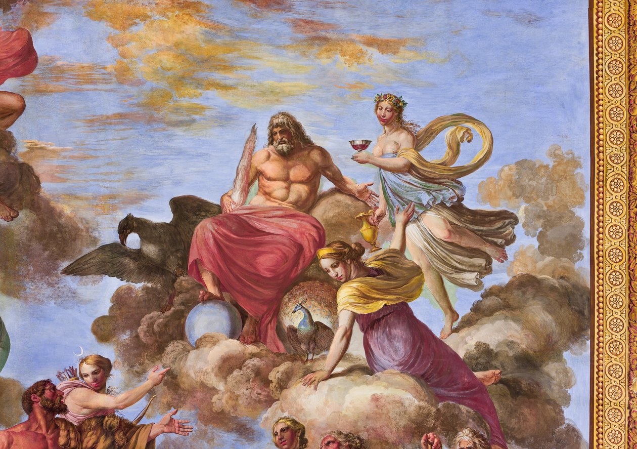 Detalje, der repræsenterer Artemis og Jupiter med ørnen, fra Herkules