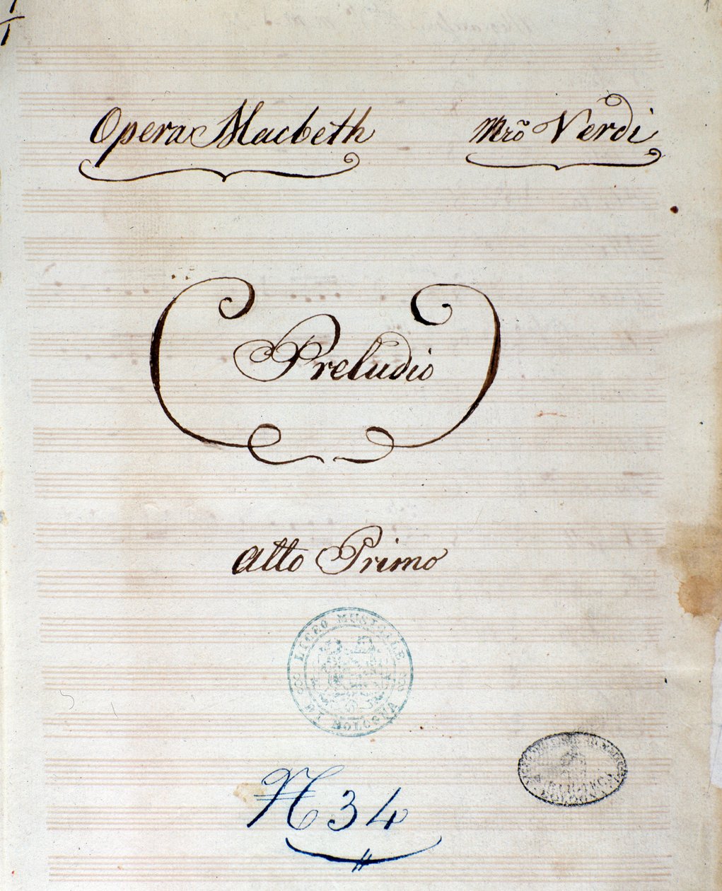 Første side af originalt partitur af Macbeth-operaen af Giuseppe Verdi af Giuseppe Verdi