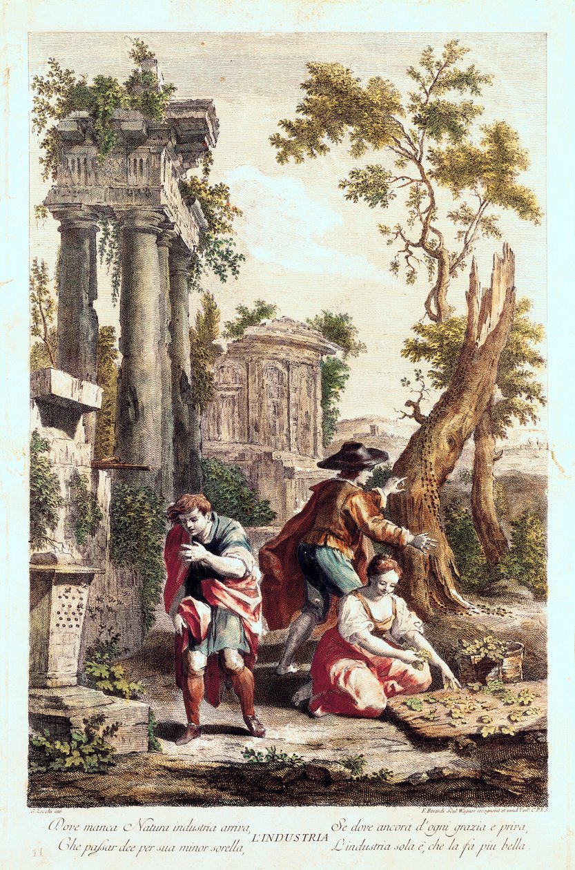 Allegorisk fremstilling af industrien. Tegning af Giuseppe Zocchi (1711-1767) 1700-tallet. af Giuseppe Zocchi