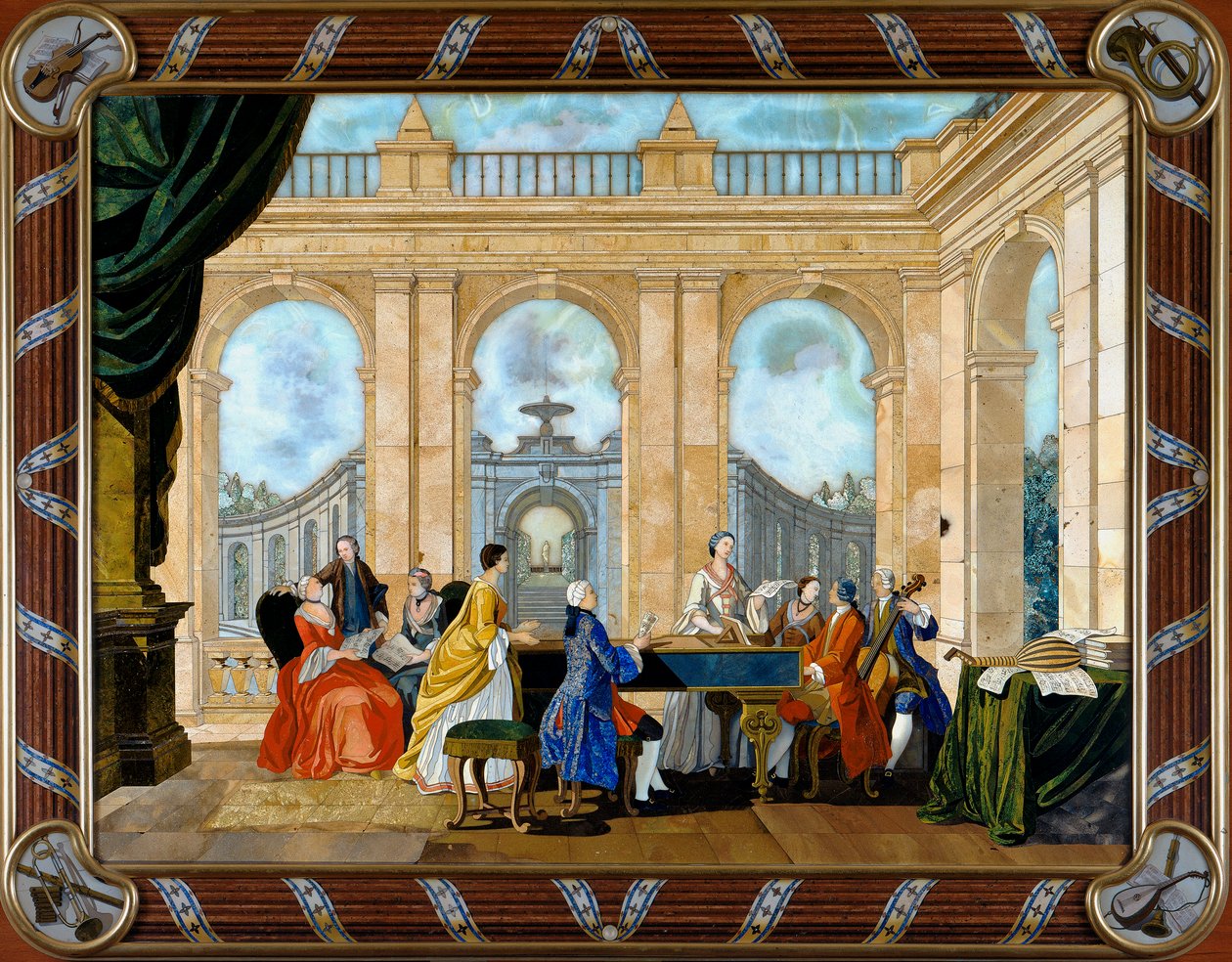 Panel i pietre dure inlay, der forestiller musik af Giuseppe Zocchi